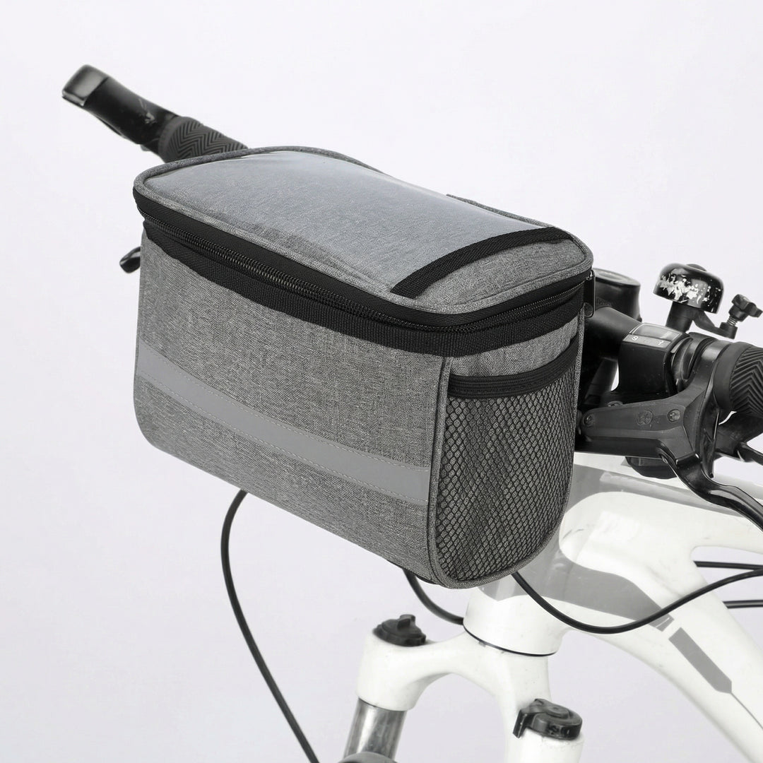 Bolsa de manillar aislada para bicicleta – Poliéster 600D, tira reflectante y ventana de PVC
