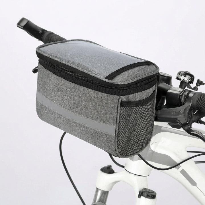 Bolsa de manillar aislada para bicicleta – Poliéster 600D, tira reflectante y ventana de PVC