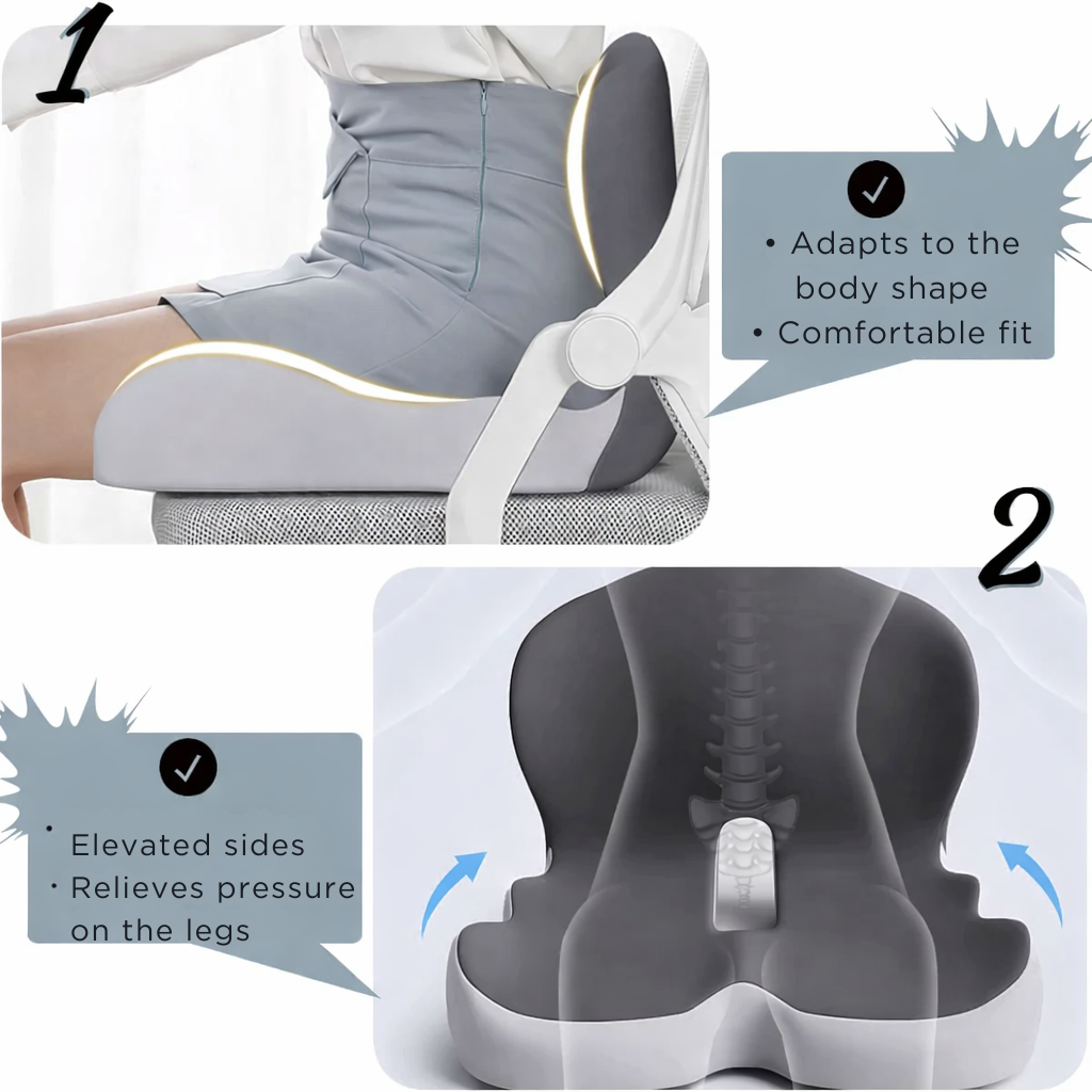 ErgoComfort Zitkussen Memory Foam Ergonomisch Drukverlagend Antislip | Bureaustoel Auto Thuiswerken Rugpijn Steunkussen Zitkussens | Sansoti 3