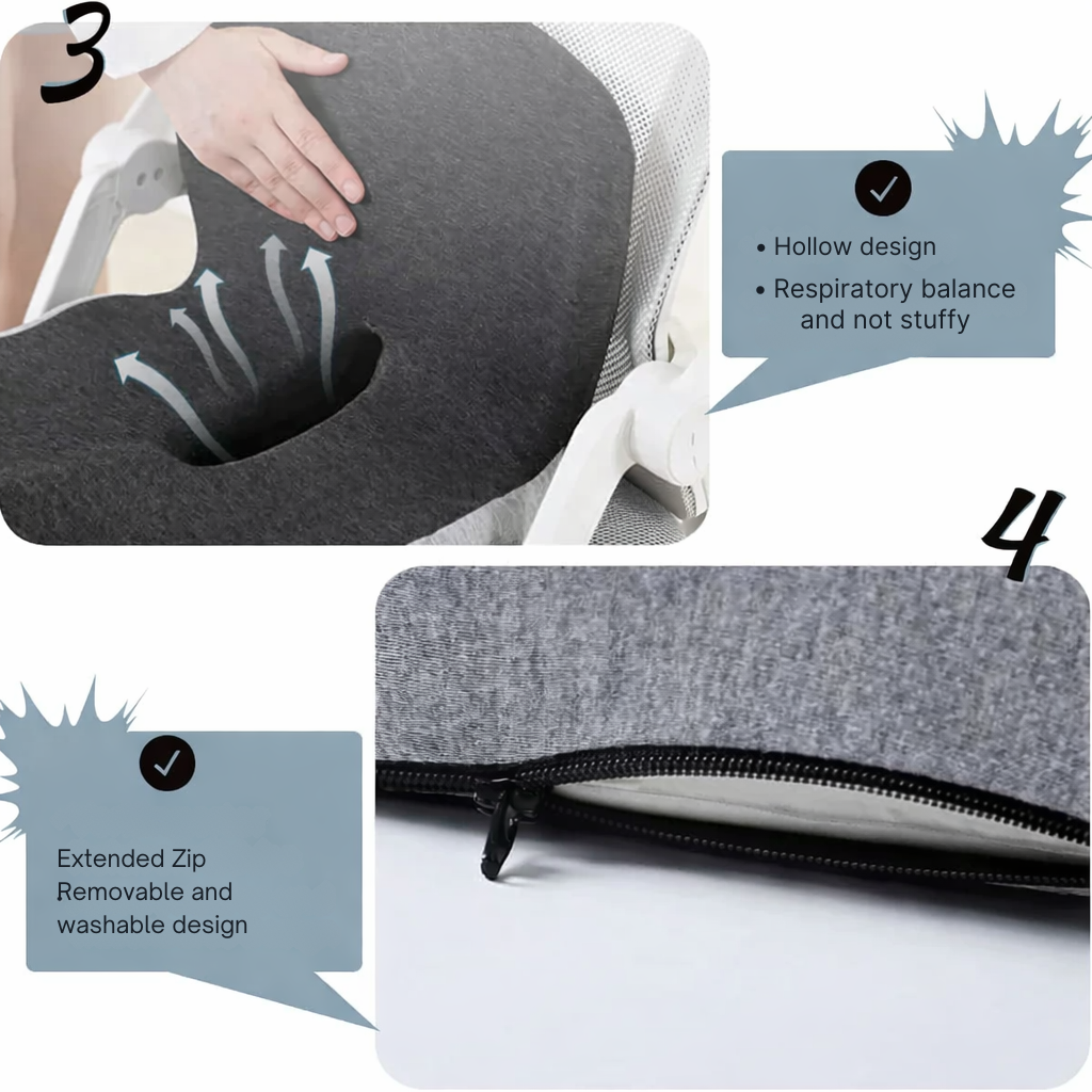 ErgoComfort Zitkussen Memory Foam Ergonomisch Drukverlagend Antislip | Bureaustoel Auto Thuiswerken Rugpijn Steunkussen Zitkussens | Sansoti 4