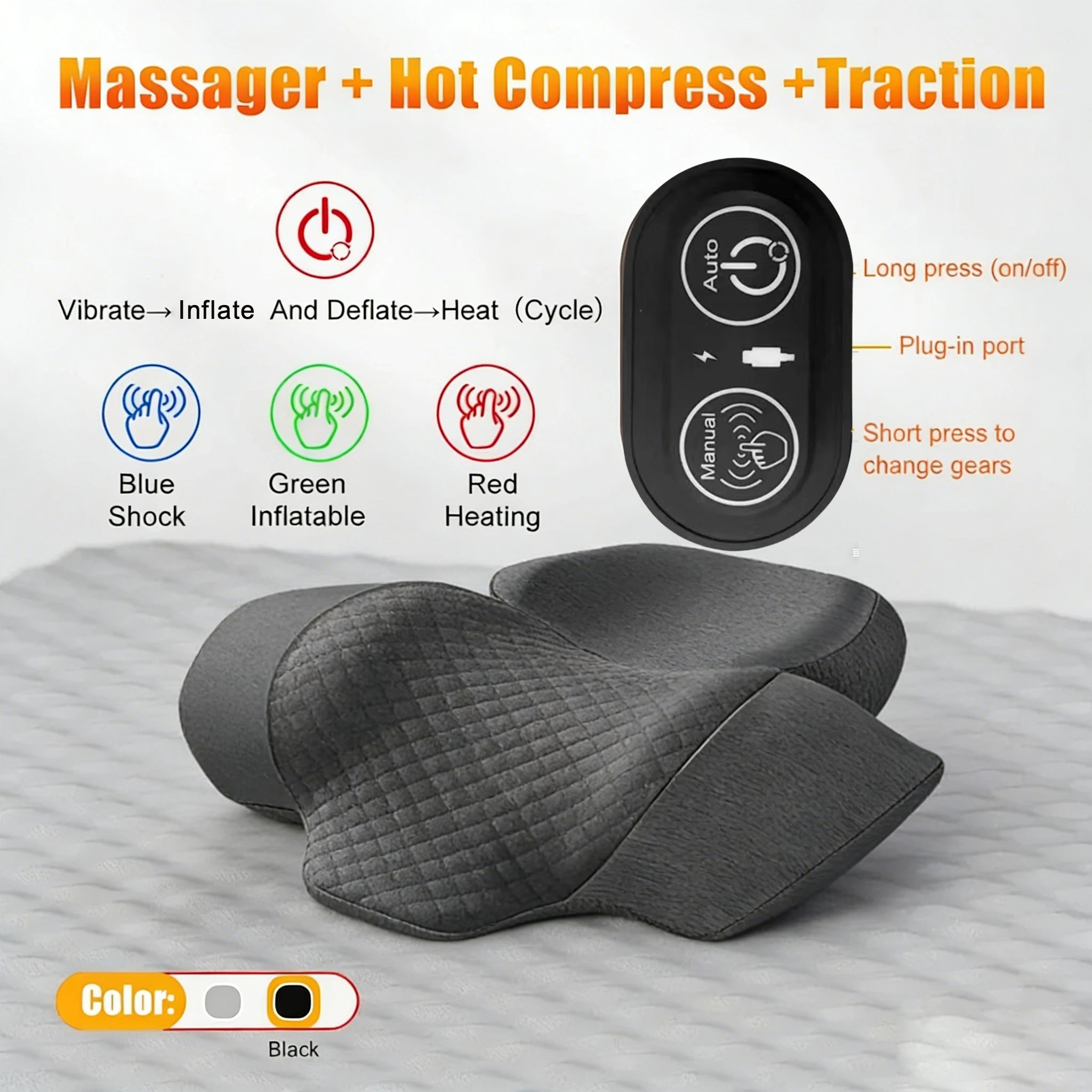 Ergonomisch Elektrisch Nekmassagekussen met Verwarmd Kompres en Vibratie 7