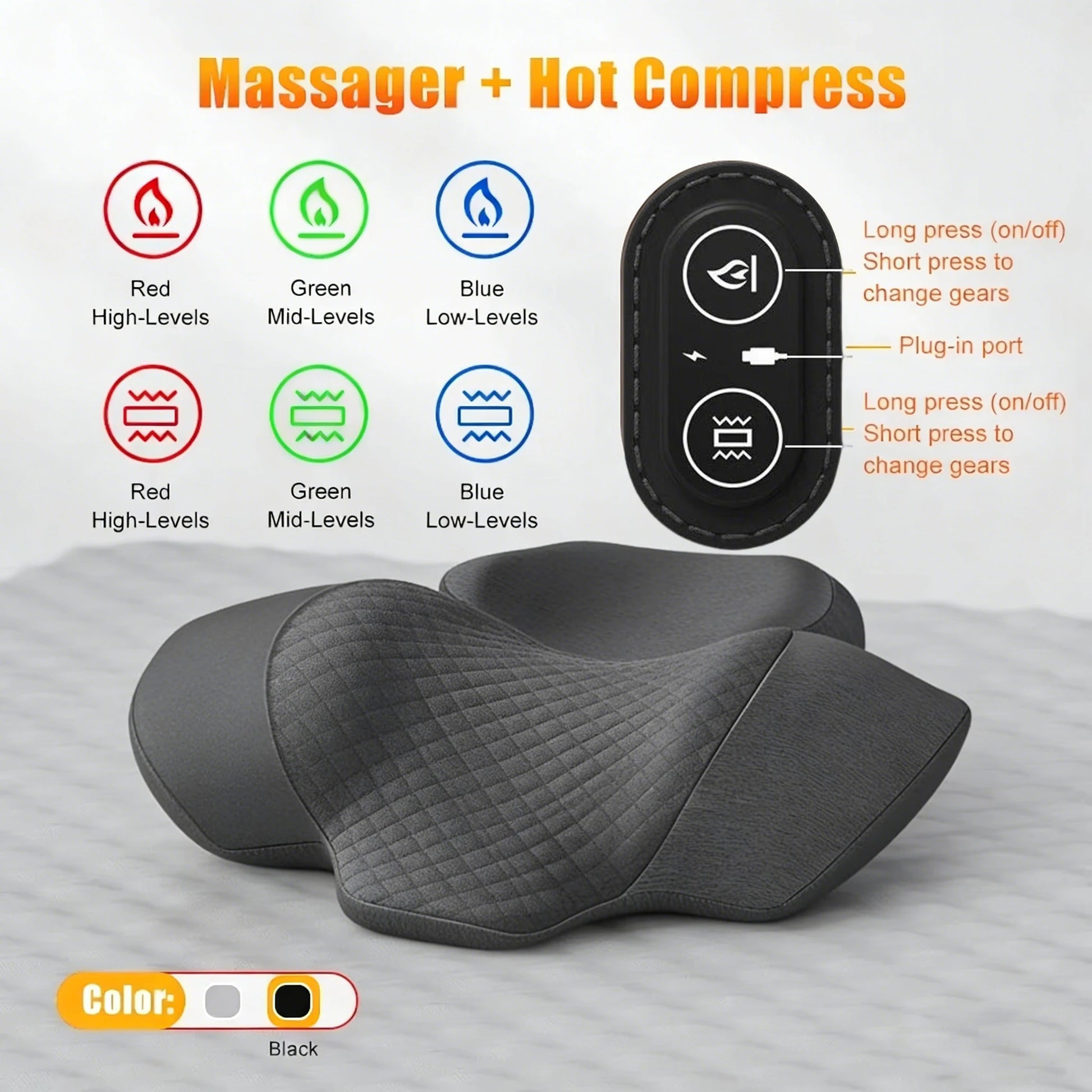 Ergonomisch Elektrisch Nekmassagekussen met Verwarmd Kompres en Vibratie 8
