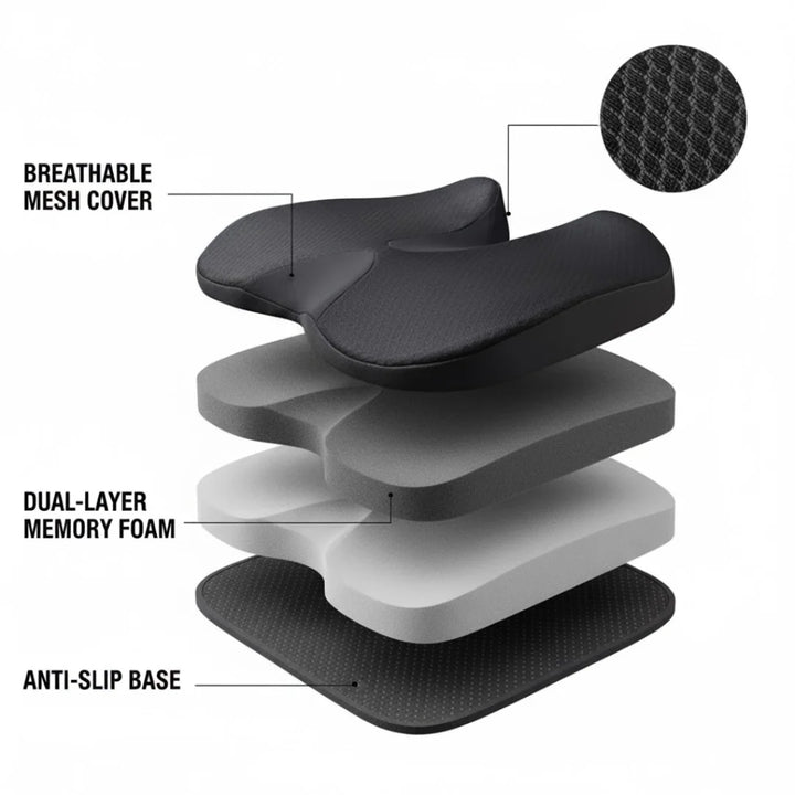 Ergonomisch Zitkussen Memory Foam Ademend Antislip Wasbaar Hoes Kantoor Auto Rolstoel 44x14cm | Sansoti 6