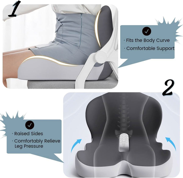 Coussin de siège ergonomique – Mousse à mémoire avec base antidérapante et housse amovible