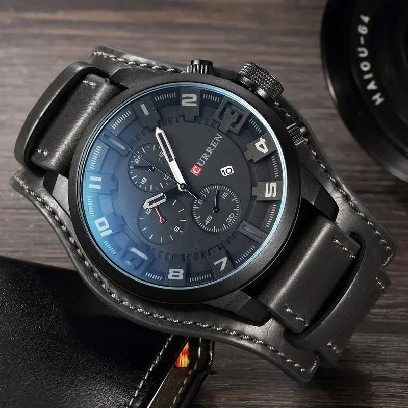 Aurevos – Herenchronograaf quartz horloge met leren band & stopwatch