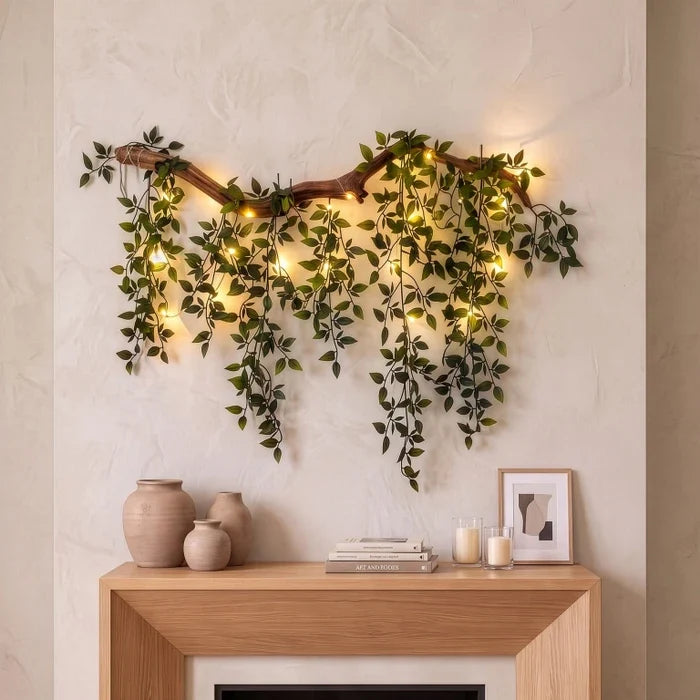 Lighted Leaf Branch Wall Decor – Leafy Branch with Fairy Lights for Indoor Walls Tevako
