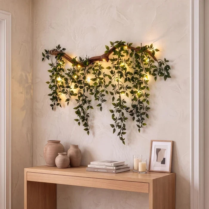 Lighted Leaf Branch Wall Decor – Leafy Branch with Fairy Lights for Indoor Walls Tevako