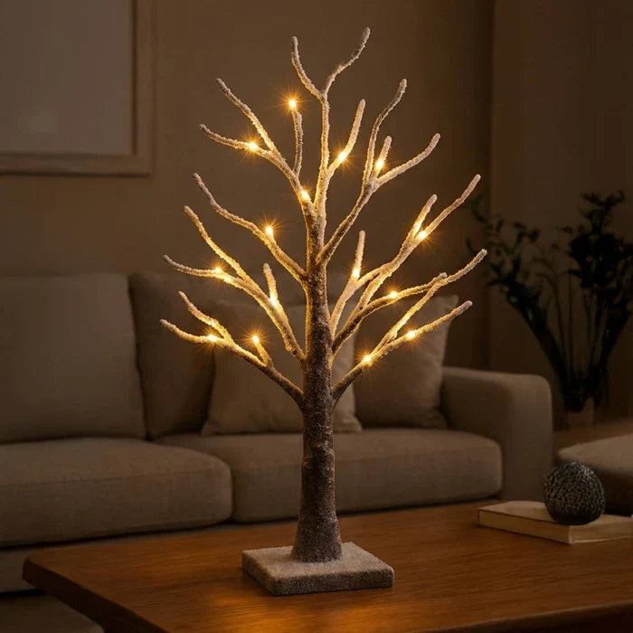 Snow-Frosted Tabletop Tree Lamp – Warm Twinkling Lights on Snowy Branches Tevako
