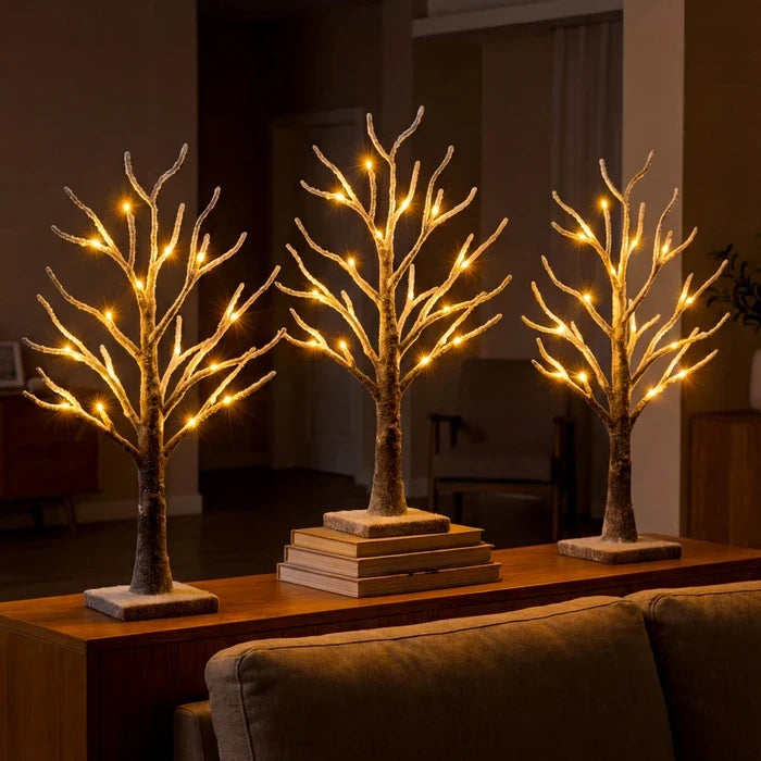 Snow-Frosted Tabletop Tree Lamp – Warm Twinkling Lights on Snowy Branches Tevako