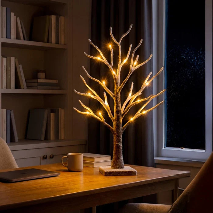 Snow-Frosted Tabletop Tree Lamp – Warm Twinkling Lights on Snowy Branches Tevako