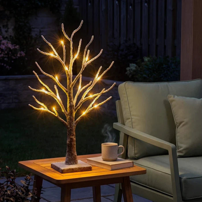 Snow-Frosted Tabletop Tree Lamp – Warm Twinkling Lights on Snowy Branches Tevako