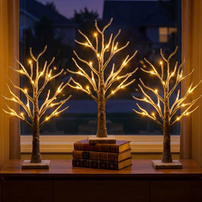 Snow-Frosted Tabletop Tree Lamp – Warm Twinkling Lights on Snowy Branches Tevako