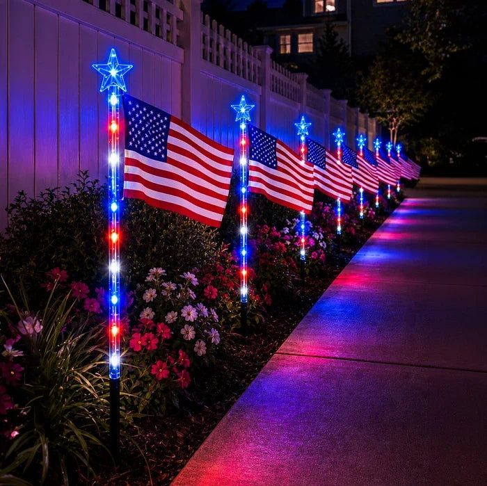 Flag Solar Path Lights – Stars and Stripes Glow in Red, White and Blue Tevako