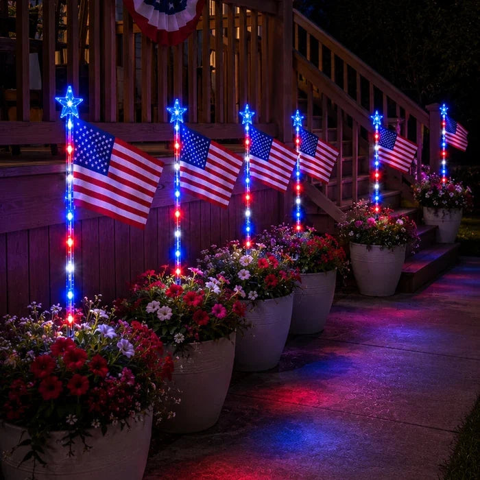 Flag Solar Path Lights – Stars and Stripes Glow in Red, White and Blue Tevako