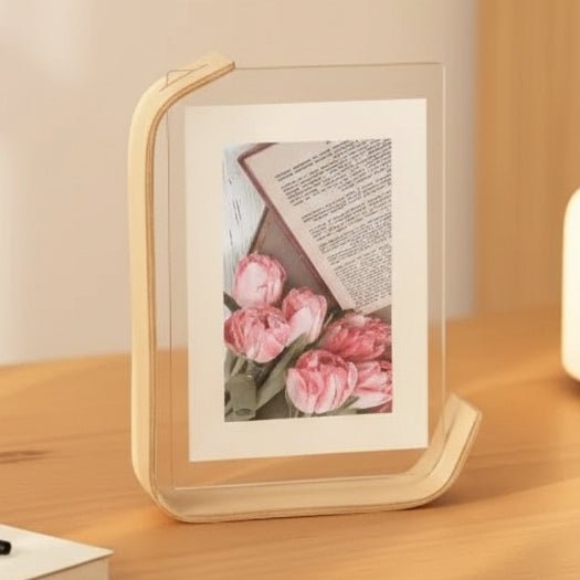 FOTODUO – Acryl houten fotolijst met dubbelzijdig zicht voor moderne tafeldecoratie 1
