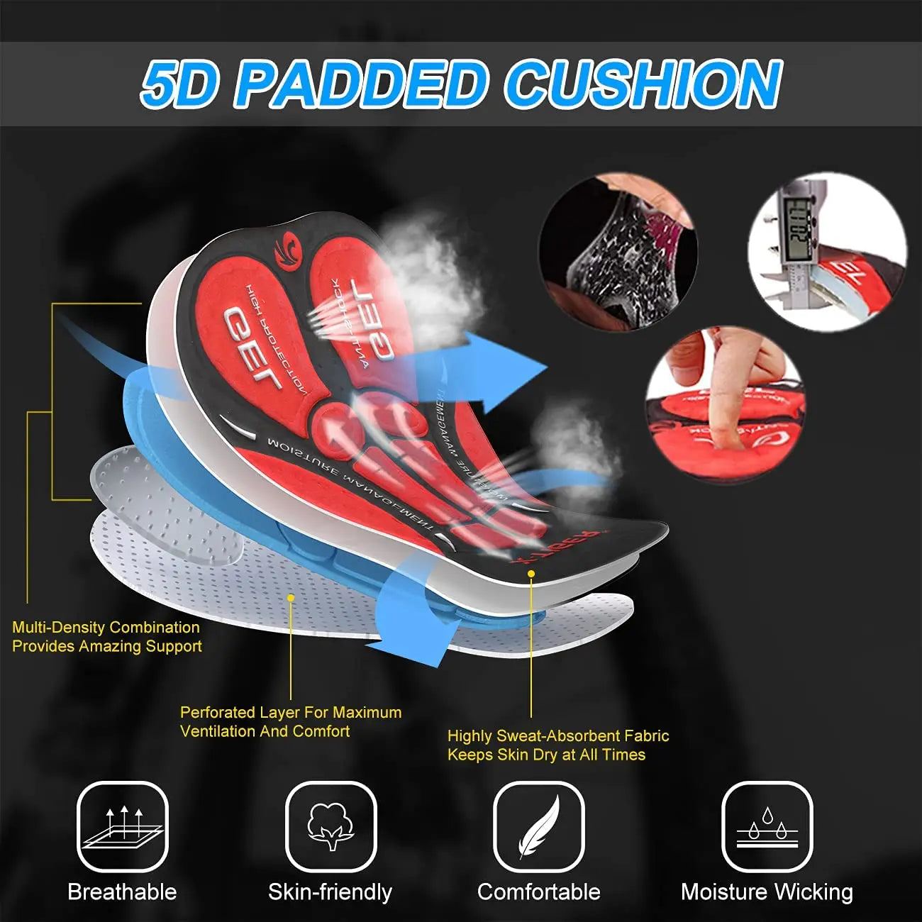 Fietsbroek Heren met 5D Gel Padding voor Mountainbike en Racefiets, Ademend en Reflecterend 4