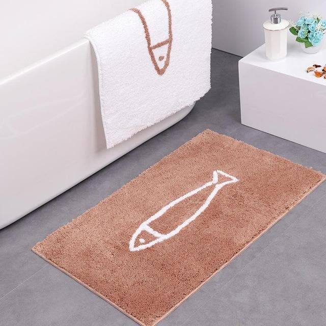 Marvona Badmat – Pluche Chenille met Antislip, Wit-Blauw Design, Wasbaar