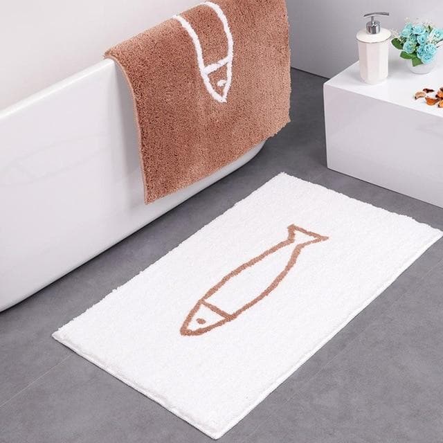 Marvona Badmat – Pluche Chenille met Antislip, Wit-Blauw Design, Wasbaar