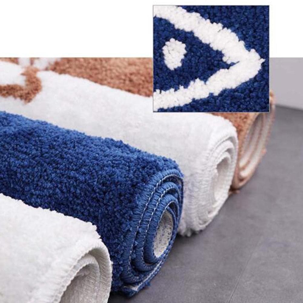 Marvona Badmat – Pluche Chenille met Antislip, Wit-Blauw Design, Wasbaar