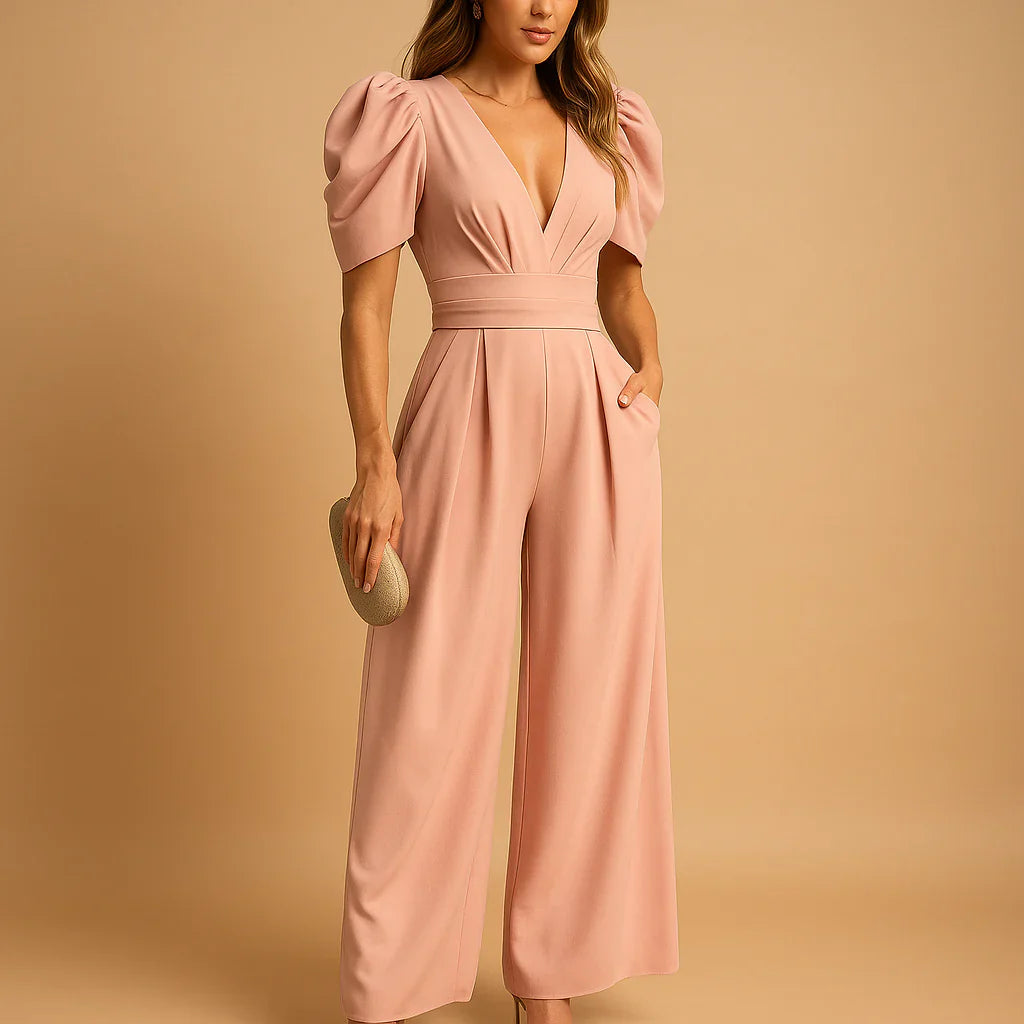 Flatterende jumpsuit met pofmouwen 0