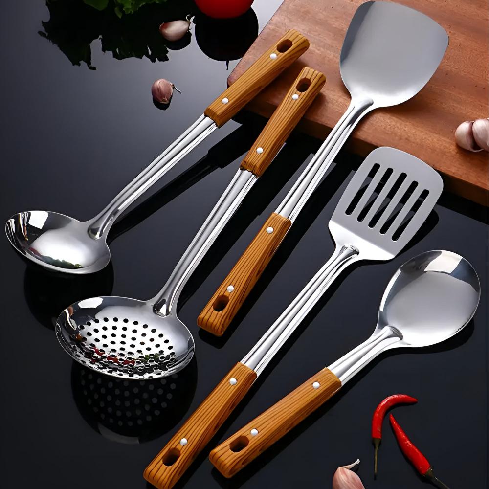 ForgeWare | Premium Roestvrijstalen Keukenhulpen Set - 5-delig Kookgereedschap met Houten Handvat 0