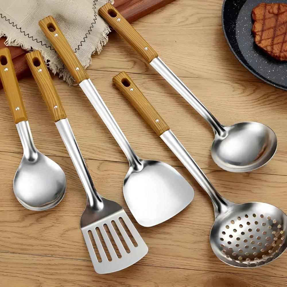 ForgeWare | Premium Roestvrijstalen Keukenhulpen Set - 5-delig Kookgereedschap met Houten Handvat 2