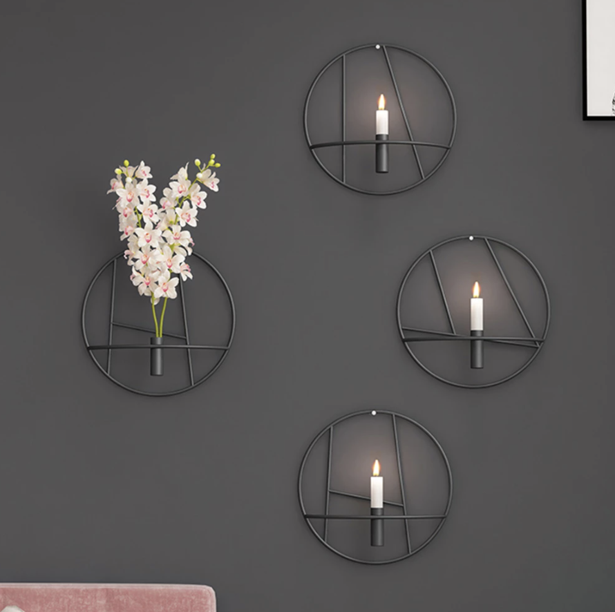 FrameLume | Creatieve metalen wandkaarsenhouder en vaas – moderne woondecoratie 1