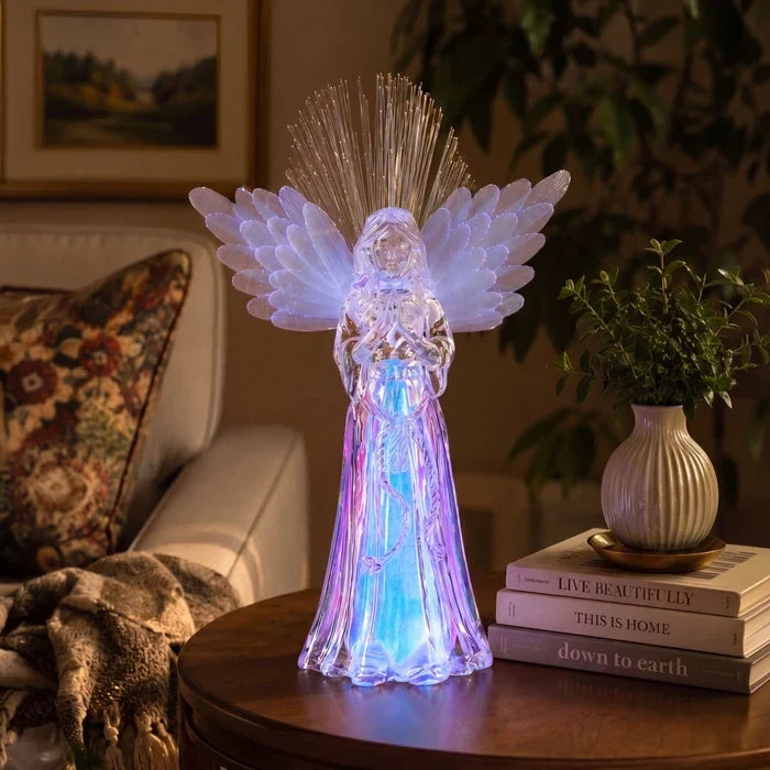 Fiber Optic Angel Figurine Light – Praying Angel with Color-Changing Wings Tevako