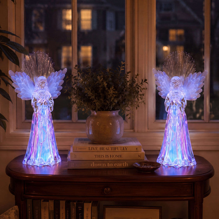 Fiber Optic Angel Figurine Light – Praying Angel with Color-Changing Wings Tevako
