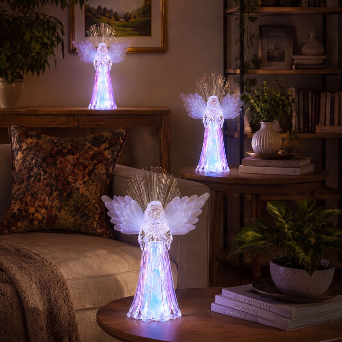 Fiber Optic Angel Figurine Light – Praying Angel with Color-Changing Wings Tevako