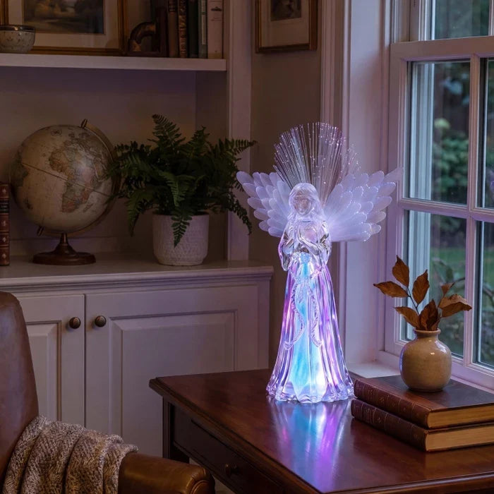Fiber Optic Angel Figurine Light – Praying Angel with Color-Changing Wings Tevako