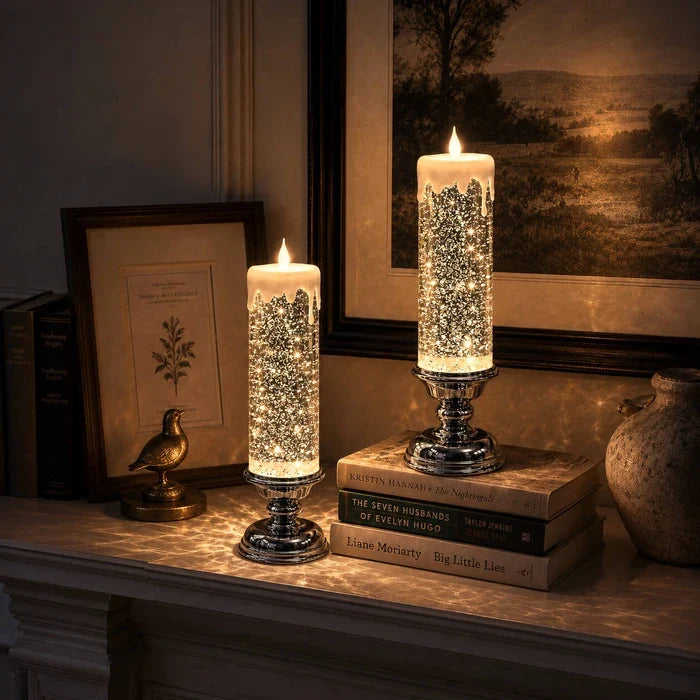 LED Glitter Candle – Flameless Candle with Swirling Glitter and a Warm Glow Tevako