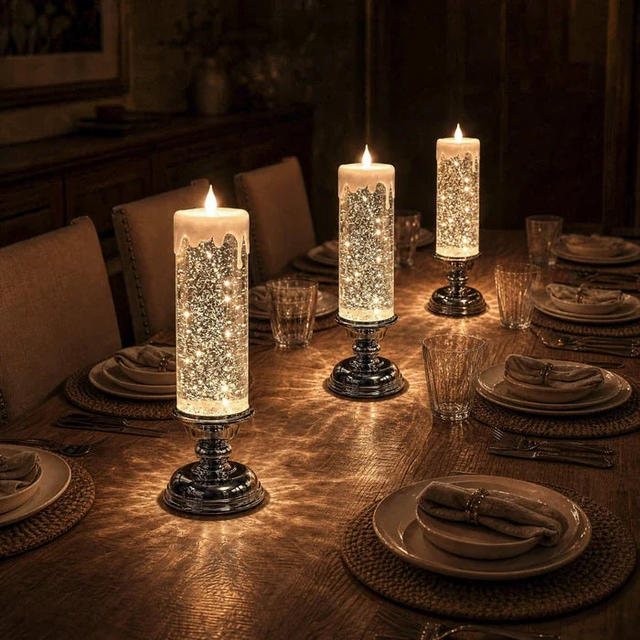 LED Glitter Candle – Flameless Candle with Swirling Glitter and a Warm Glow Tevako
