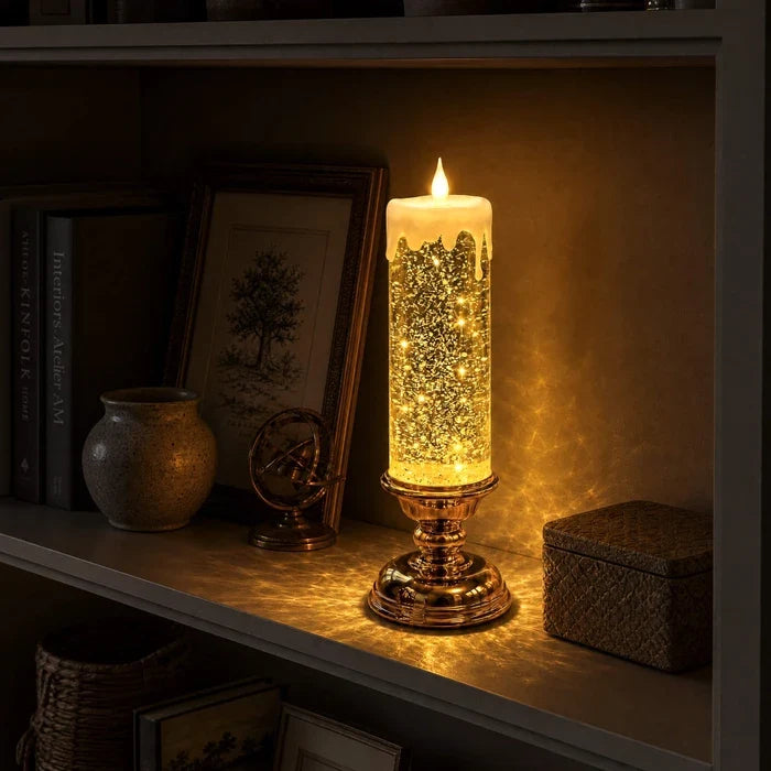 LED Glitter Candle – Flameless Candle with Swirling Glitter and a Warm Glow Tevako
