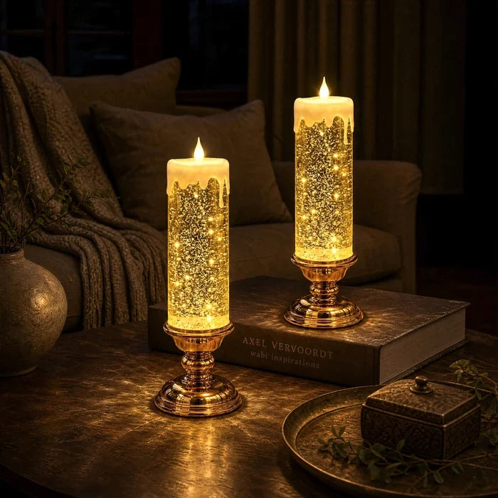 LED Glitter Candle – Flameless Candle with Swirling Glitter and a Warm Glow Tevako