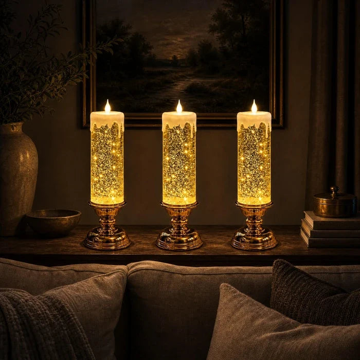 LED Glitter Candle – Flameless Candle with Swirling Glitter and a Warm Glow Tevako