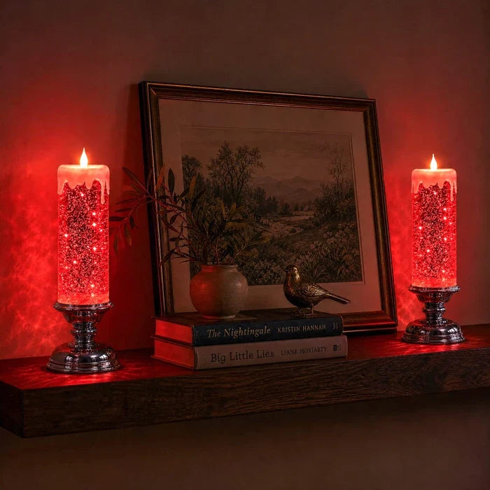 LED Glitter Candle – Flameless Candle with Swirling Glitter and a Warm Glow Tevako