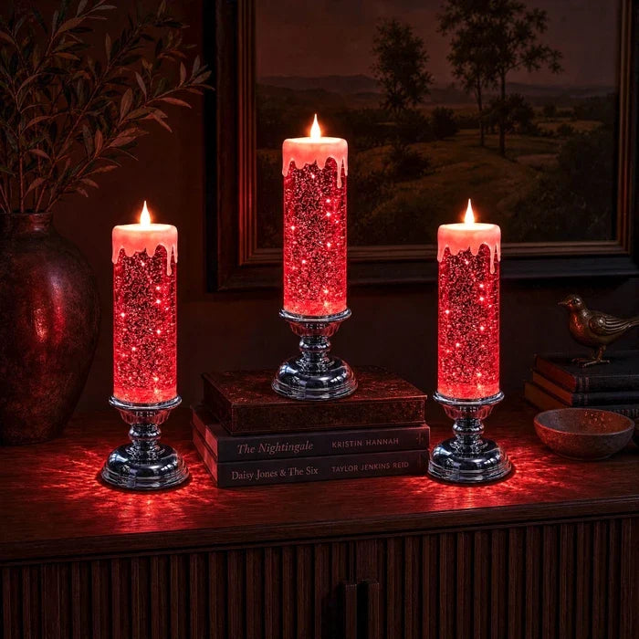 LED Glitter Candle – Flameless Candle with Swirling Glitter and a Warm Glow Tevako