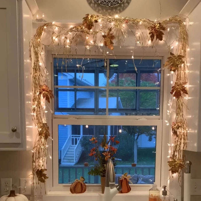 Lighted Garland With Berries and Leaves – Fairy Light Strand in Five Styles Tevako