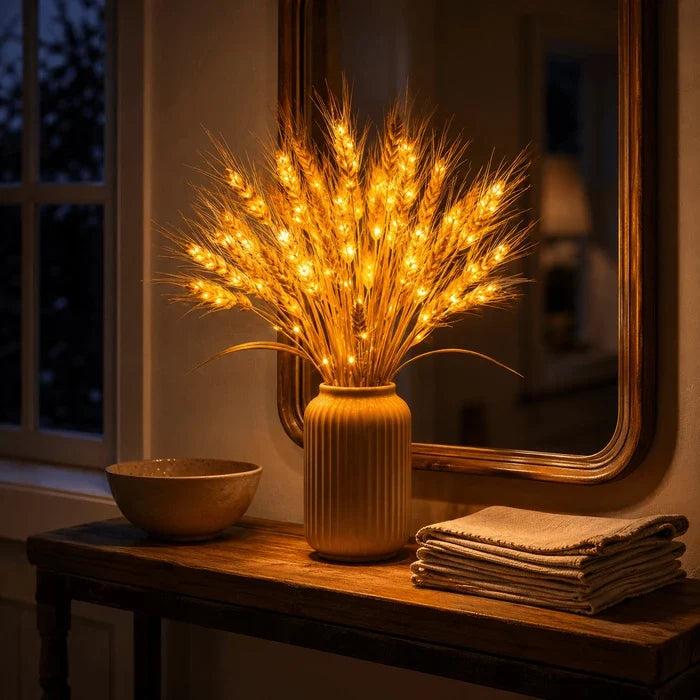 Lighted Wheat Stalk Display – Warm LED Glow for Autumn and Year-Round Decor Tevako
