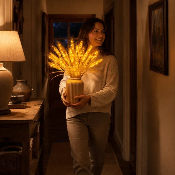 Lighted Wheat Stalk Display – Warm LED Glow for Autumn and Year-Round Decor Tevako