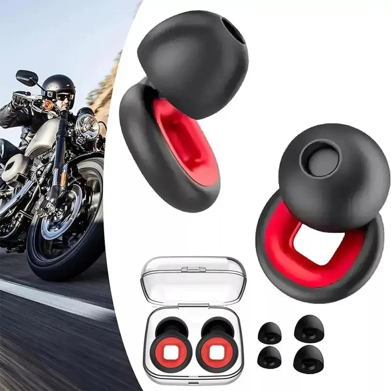 Geluiddichte Oordopjes van Siliconen voor Slapen en Motorgebruik, Rood/Zwart 0