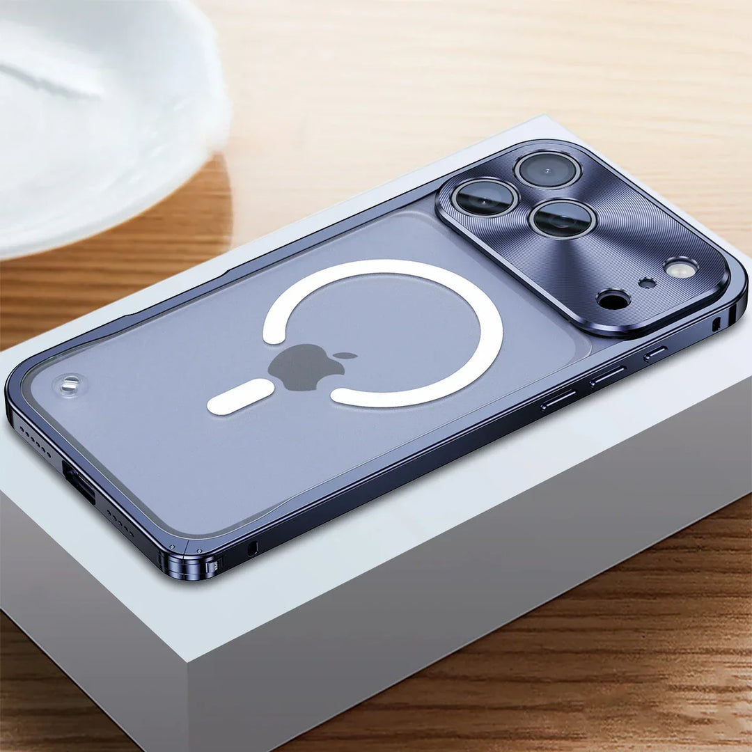 Gemetalliseerde iPhone Hoes met Magnetische Ring - Schokabsorberend Frame Matte Achterkant Telefoonbescherming | Sansoti 12