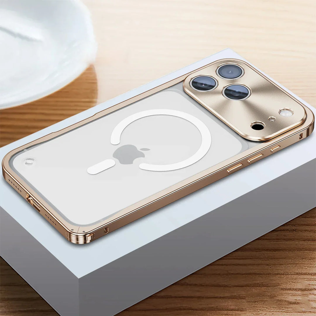 Gemetalliseerde iPhone Hoes met Magnetische Ring - Schokabsorberend Frame Matte Achterkant Telefoonbescherming | Sansoti 13