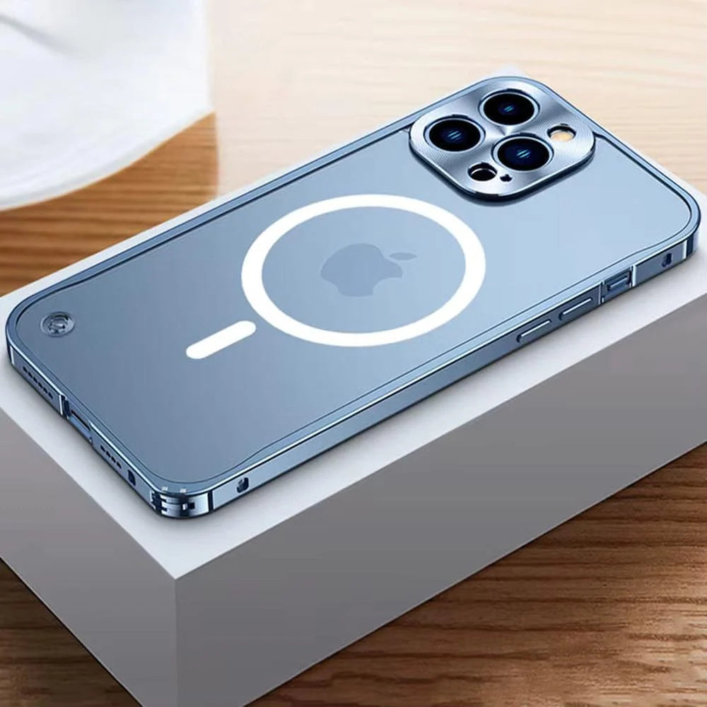 Gemetalliseerde iPhone Hoes met Magnetische Ring - Schokabsorberend Frame Matte Achterkant Telefoonbescherming | Sansoti 14