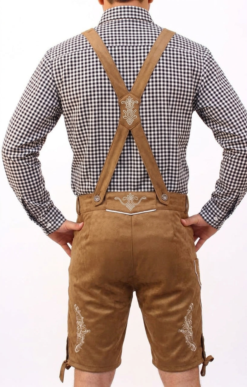 Lederhosen Heren – Korte Oktoberfest Broek met Bretels en Traditionele Borduursels VestraGear