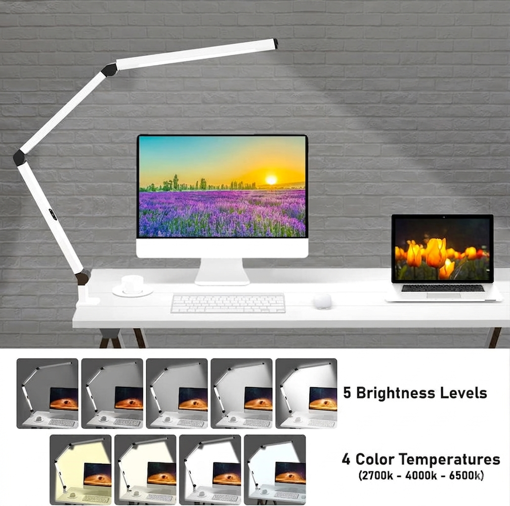LED Bureaulamp – 4 Lichtkleuren, Afstandsbediening & Dubbele Lamp Vestragear