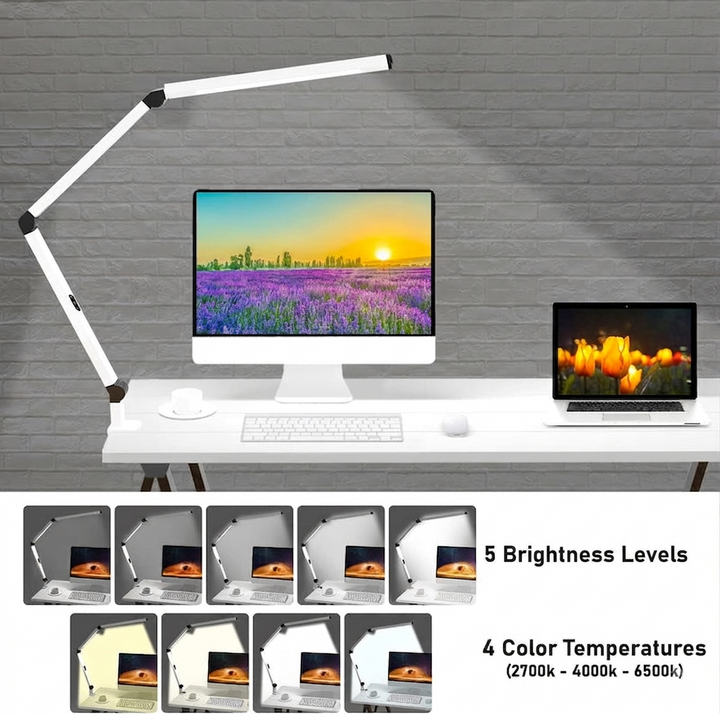 LED Bureaulamp – 4 Lichtkleuren, Afstandsbediening &amp; Dubbele Lamp Vestragear