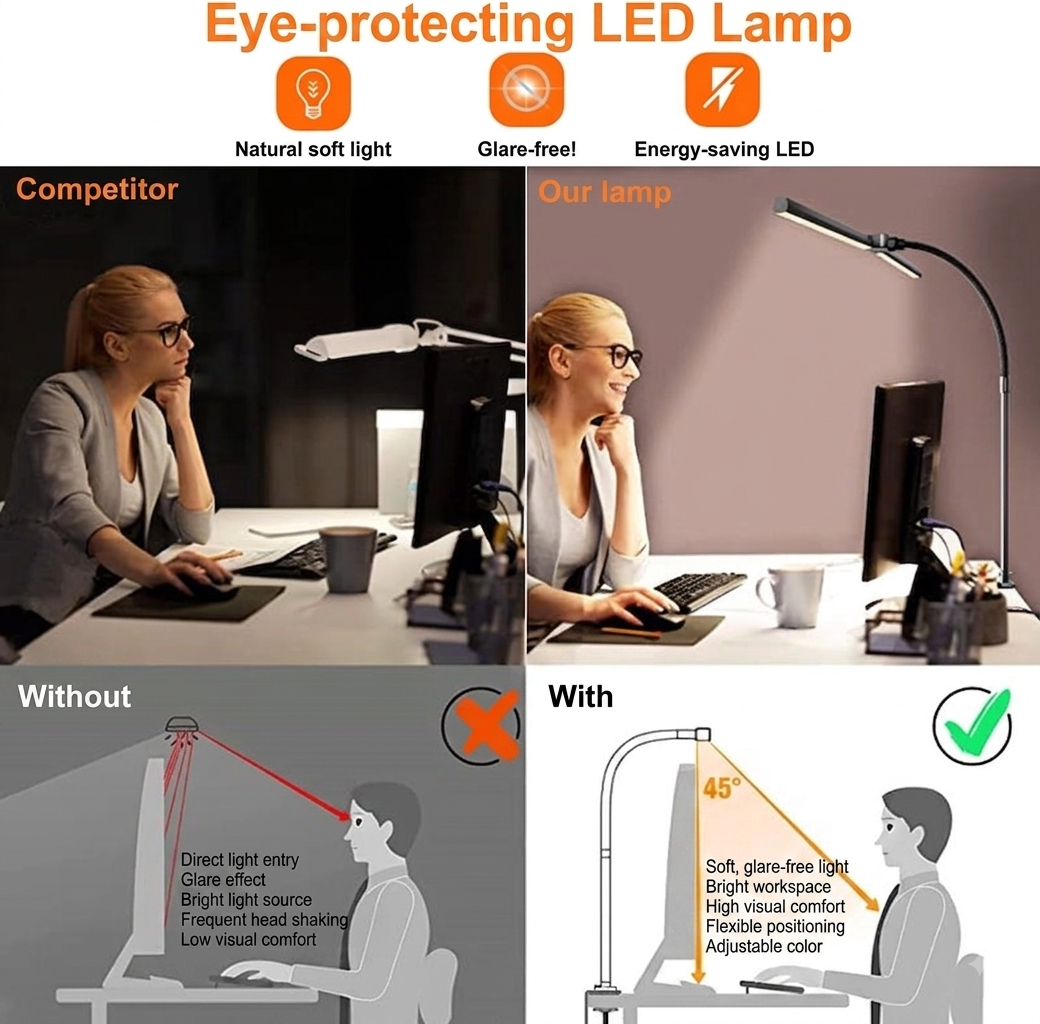 Dimbare LED Bureaulamp – 5 Lichtkleuren & Brede Verlichting Vestragear