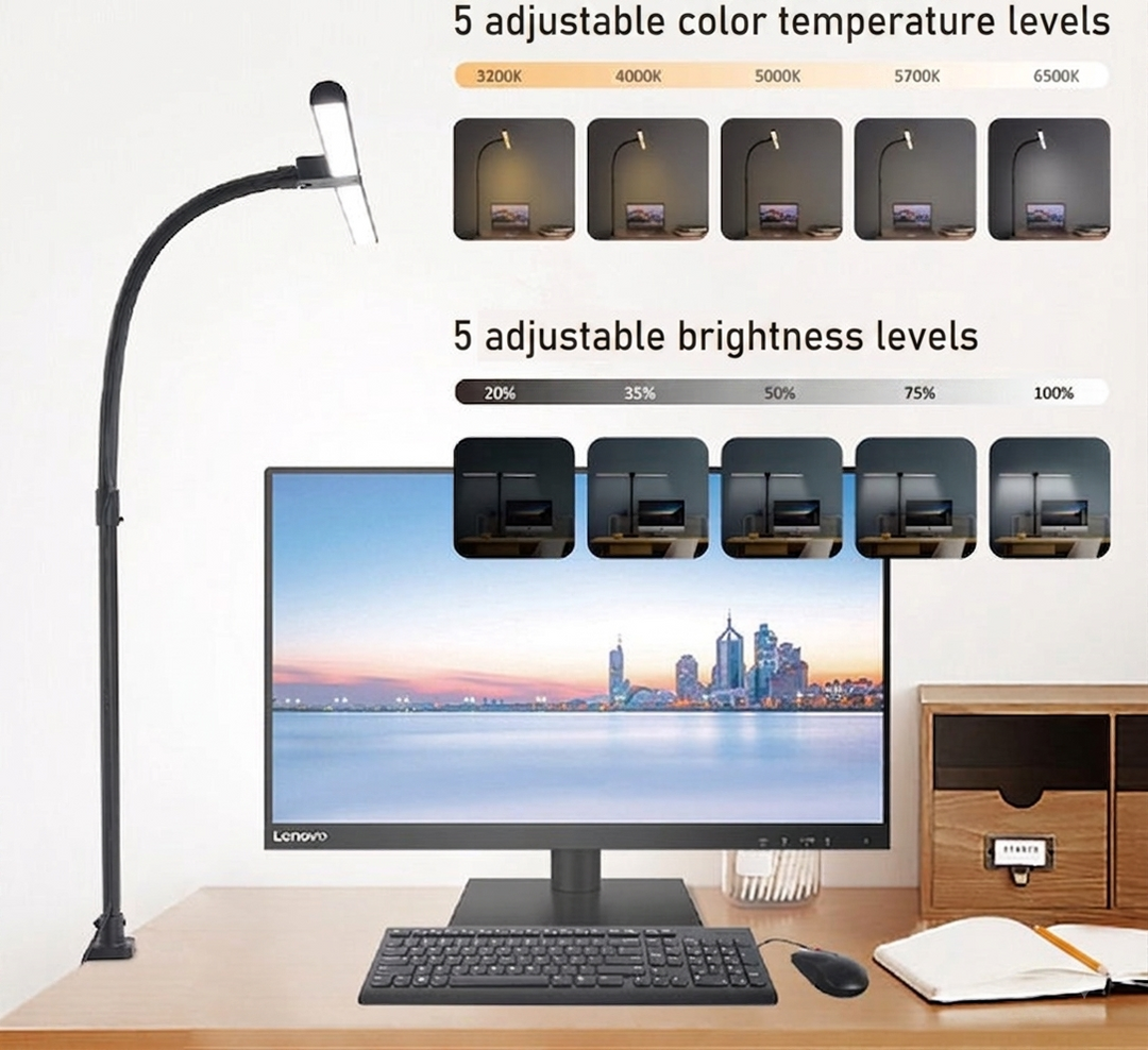 Dimbare LED Bureaulamp – 5 Lichtkleuren &amp; Brede Verlichting Vestragear